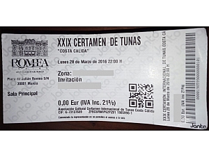 SORTEO DE 2 ENTRADAS PARA EL ACTO INAUGURAL DEL XXIX CERTAMEN INTERNACIONAL DE TUNAS COSTA CÁLIDA