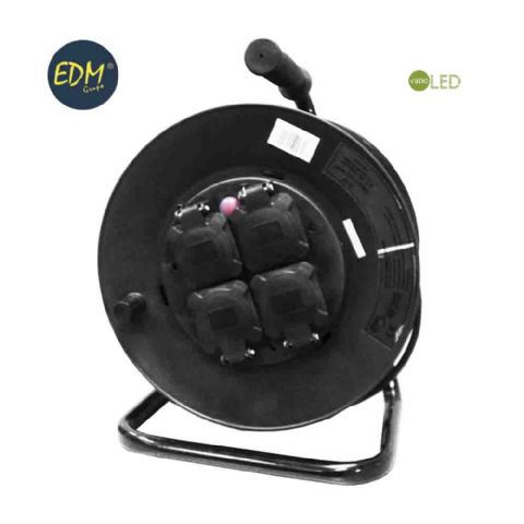 ENROLLACABLES PROFESIONAL CON PROTECTOR TERMICO 3 X2,5MM 25MTS 4 TOMAS CON TAPA 3600 W 250V