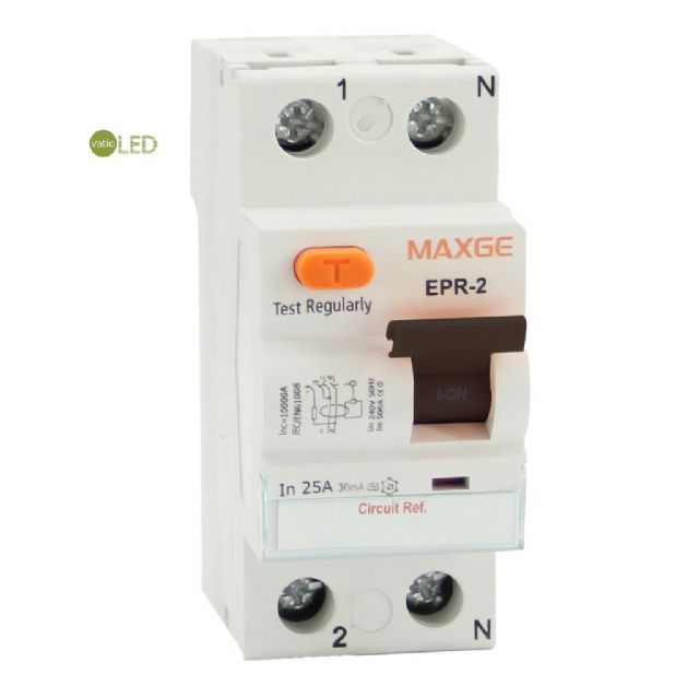 Diferencial SGR industrial y terciario. 2 P, 25A, 10mA. Clase AC. 6kA