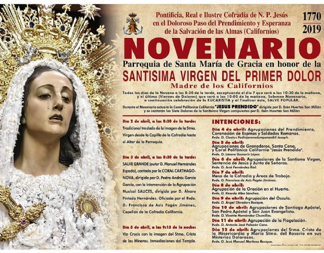 NOVENARIO en HONOR  de la SANTISIMA VIRGEN del PRIMER DOLOR