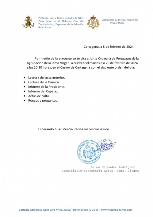 Convocatoria Junta Portapasos