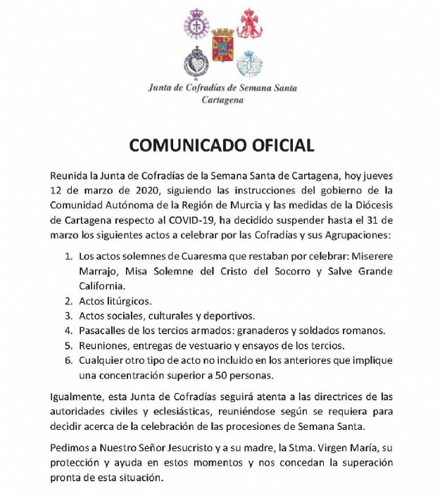 COMUNICADO JUNTA COFRADÍAS 