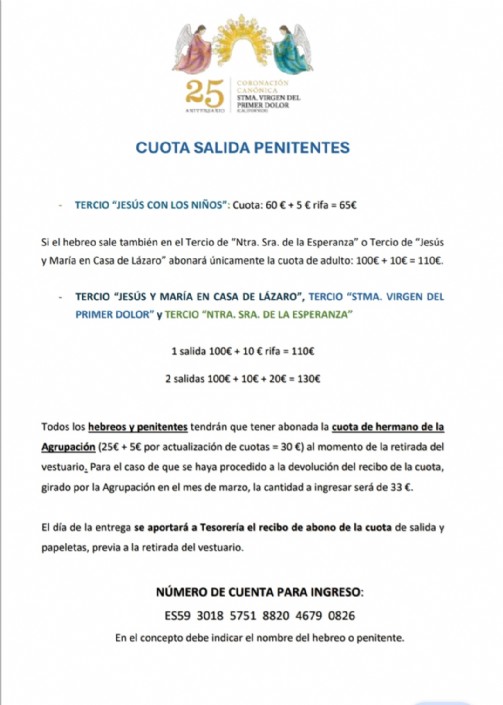 Cuotas de salida de penitentes y hebreos