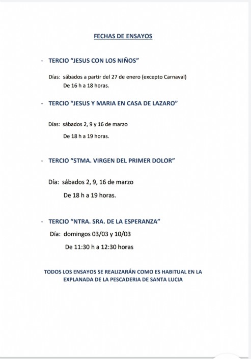 Fechas de ensayos 