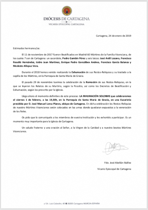 ACTO INHUMACIÓN SOLEMNE DE LOS SIETE MÁRTIRES BEATIFICADOS