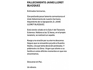 Fallecimiento de D. Jaime Lloret Blázquez