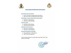 Fechas de entrega de vestuario 